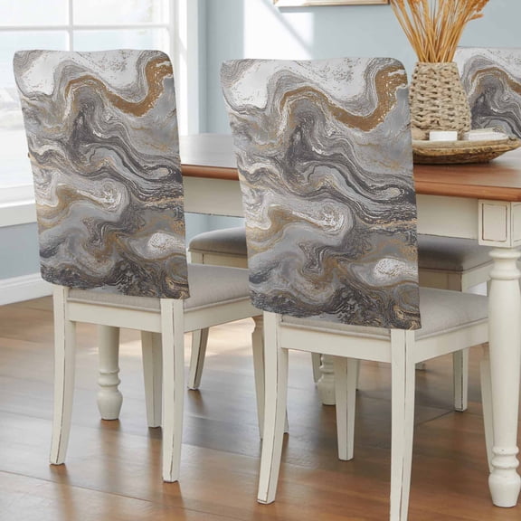 Gray Marble Chair Back Covers, Farmhouse Vintage Abstract Ombre Texture Removable Chair Covers for Dining Chairs Set of 6, Washable Chairs Slipcovers Back Seat Protector for Wedding Party 19"x20"