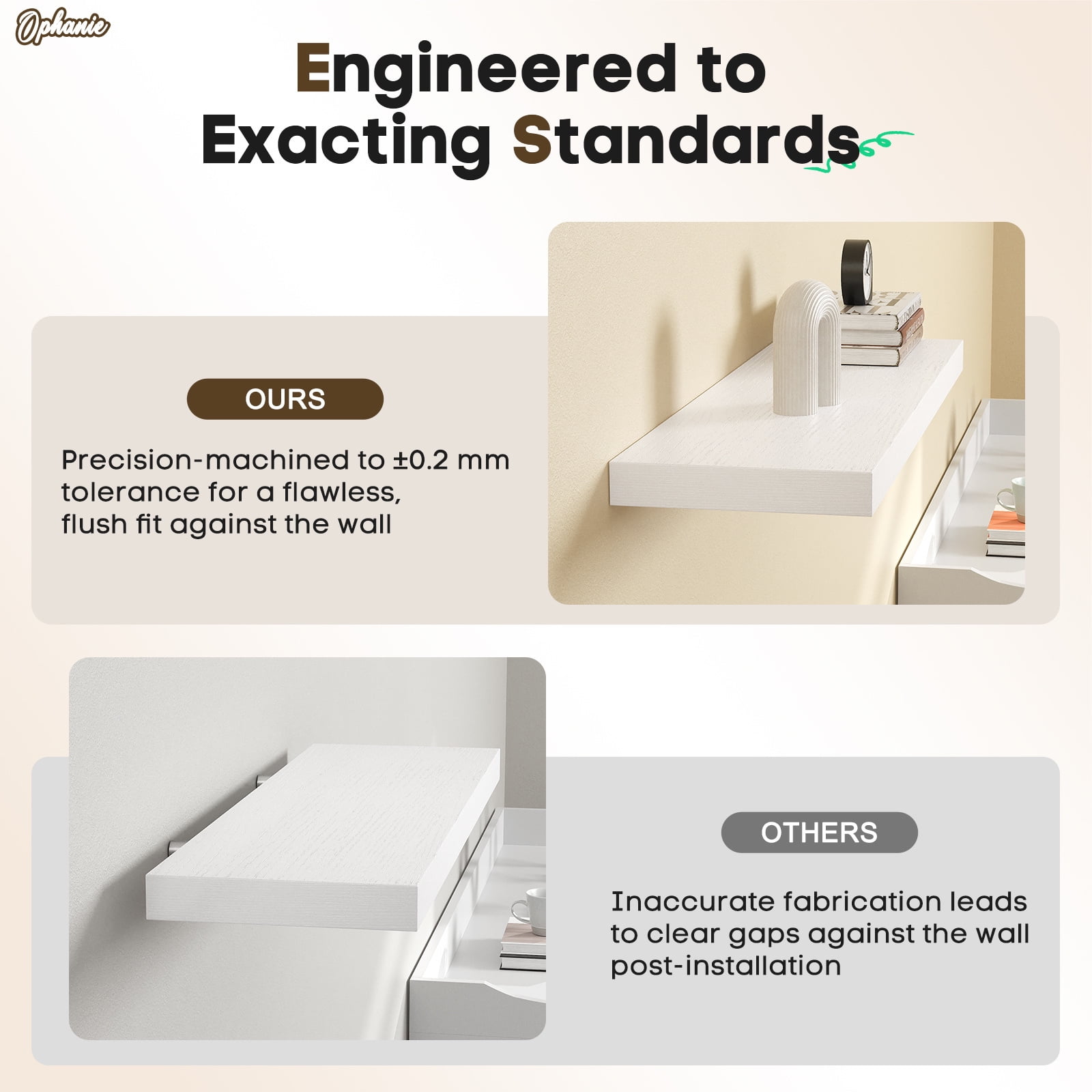 Ophanie 22.5 inch 2 Pack Wood Floating Shelves, Hanging Float Shelf for Wall Mounted Decorative Shelves, 6.7 x 23 Inch, Set of 2, White Ophanie 22.5 inch 2 Pack Wood Floating Shelves, Hanging Float Shelf for Wall Mounted Decorative Shelves, 6.7 x 23 Inch, Set of 2, White - Image 6