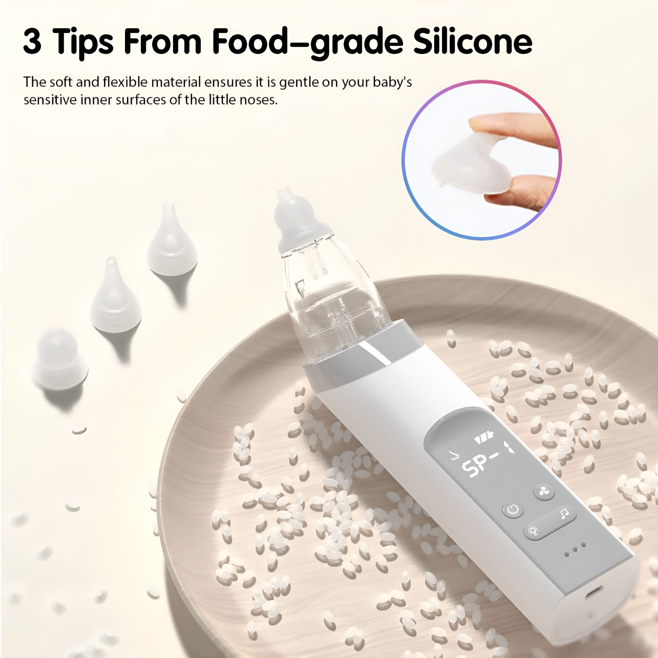XIRQI 2026 New Electric Nasal Aspirator Baby Sucker for Nose,Baby Booger Remover Rechargeable with 3 Silicone Tips Adjustable Suction,Music and Light Soothing,Gray