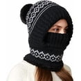 thumbnail image 5 of 3 in-1 Beanie Hat for Women, Womens Balaclava Winter, Cold Knitted Hats Thick Fleece Lined Winter Scarf Hat with Maske for(Black)（XX）, 5 of 7