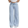 thumbnail image 3 of Blekii Girls Bow Embroidery Jeans, Girls Bow Embroidery Jeans, Wide Leg Baggy Pants High Waisted Trousers, Casual Streetwear for Kids 6-14 Years Wide Leg Baggy Denim Pants Streetwear, Casual Outing,, 3 of 9