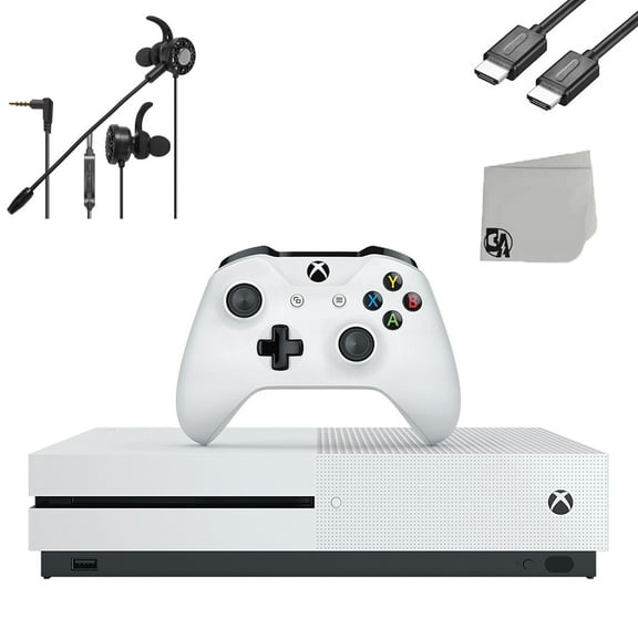 Pre-Owned Microsoft Xbox One S 500GB White Gaming Console   T5 Earbuds With Microphone BOLT AXTION Bundle Used