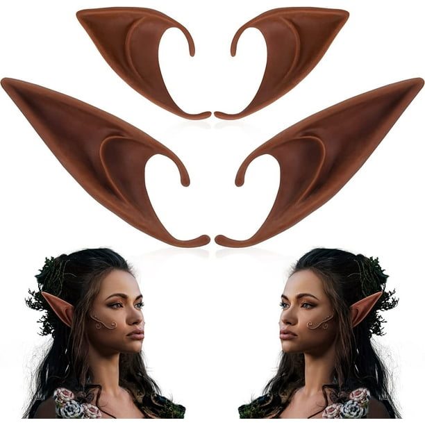 Accesorios para disfraces de Halloween, 2 pares de orejas de elfo, fiesta de anime, disfraz de oreja de elfo, fiesta temática de Navidad (marrón oscuro - 2 pares) JAMW Sencillez