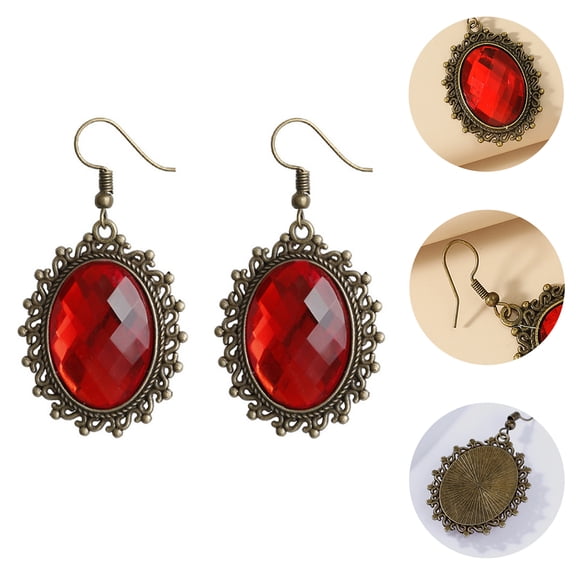 ifundom 1 Pair Vintage Red Crystal Dangle Earrings for Women, Elegant Jewelry for Special Occasions and Events