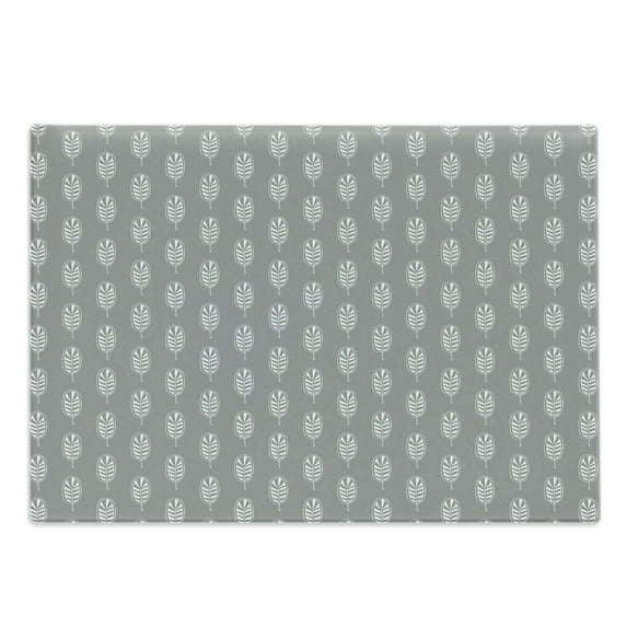 Abstract Cutting Board, Digitally Generated Feathers or Leaves Silhouettes with Stripes in Greyscale, Decorative Tempered Glass Cutting and Serving Board, in 3 Sizes, by Ambesonne