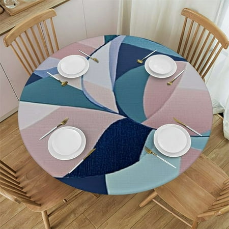 

SHERONV Blue and Pink Flowers Round Table Cover Stain Resistant and Washable for Indoor and Outdoor Use - Perfect for Kitchen Dining Wedding Parties Tablecloth for Home Decor