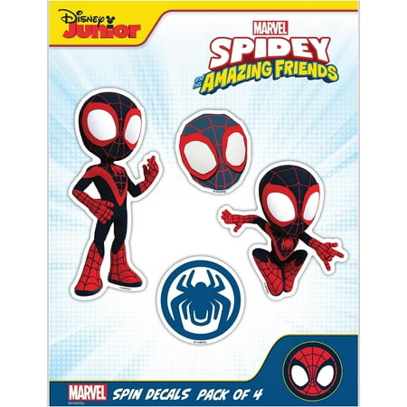 Marvel Spidey and His Amazing Friends Decals - Set of 4 Miles Morales Spin Vinyl Stickers for Car Water Bottle Bike Helmet Laptop Skateboard - Marvel Stickers for Kids and Adults