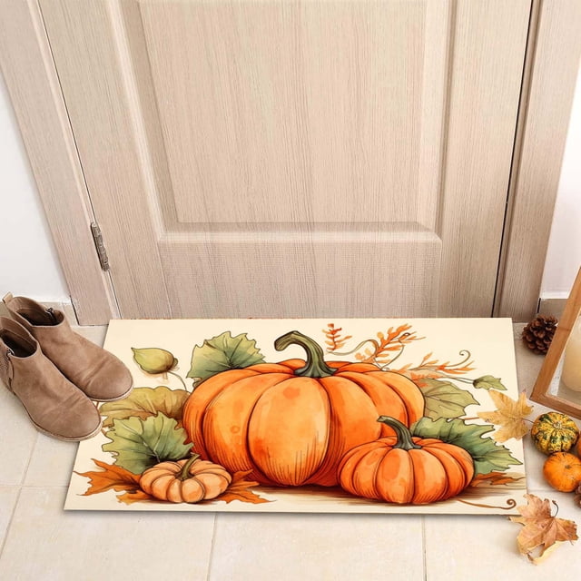 PALIFEUR Thanksgiving Fall Decor, 16x24" Fall Door Mat Pumpkin Rug Highly Absorbent Non-Slip Bath Mat Washable Rug, Soft Welcome Mat for Bathroom Home Holiday Party Decor