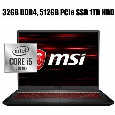 MSI 17 GF75 Thin 2020 Gaming Laptop I 17.3" FHD 120Hz IPS I 10th Gen Intel Quad-Core i5-10300H I 32GB DDR4 512GB PCIe SSD + 1TB HDD I 4GB GTX 1650 Backlit Webcam Win 10