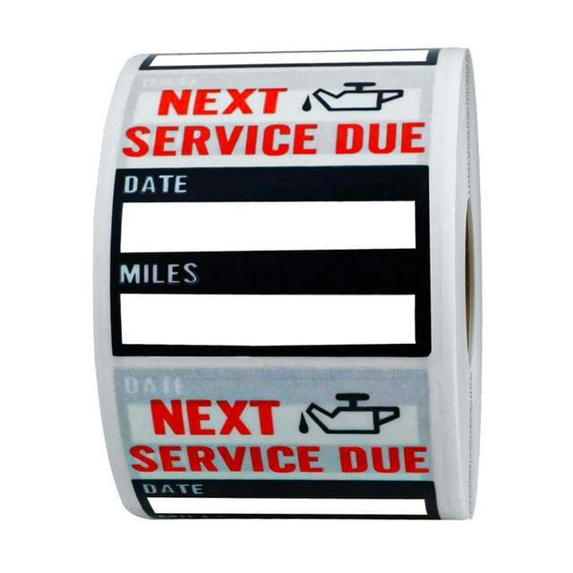 Almencla 100pcs/roll Auto Maintenance Service Due Reminder Oil Change Stickers Low-Tack Window Sticker Car Sticker with Perforation Line NEXT SERVICE DUE 2"x2"