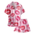 thumbnail image 3 of YUEHUA Girls Valentine's Day Pajamas Silk PJS Set Pink Bow Satin Sleepwear Short Sleeve Jammies for Kids Button-Down Nightwear size 7-14, Size 4-5 Years, 3 of 4