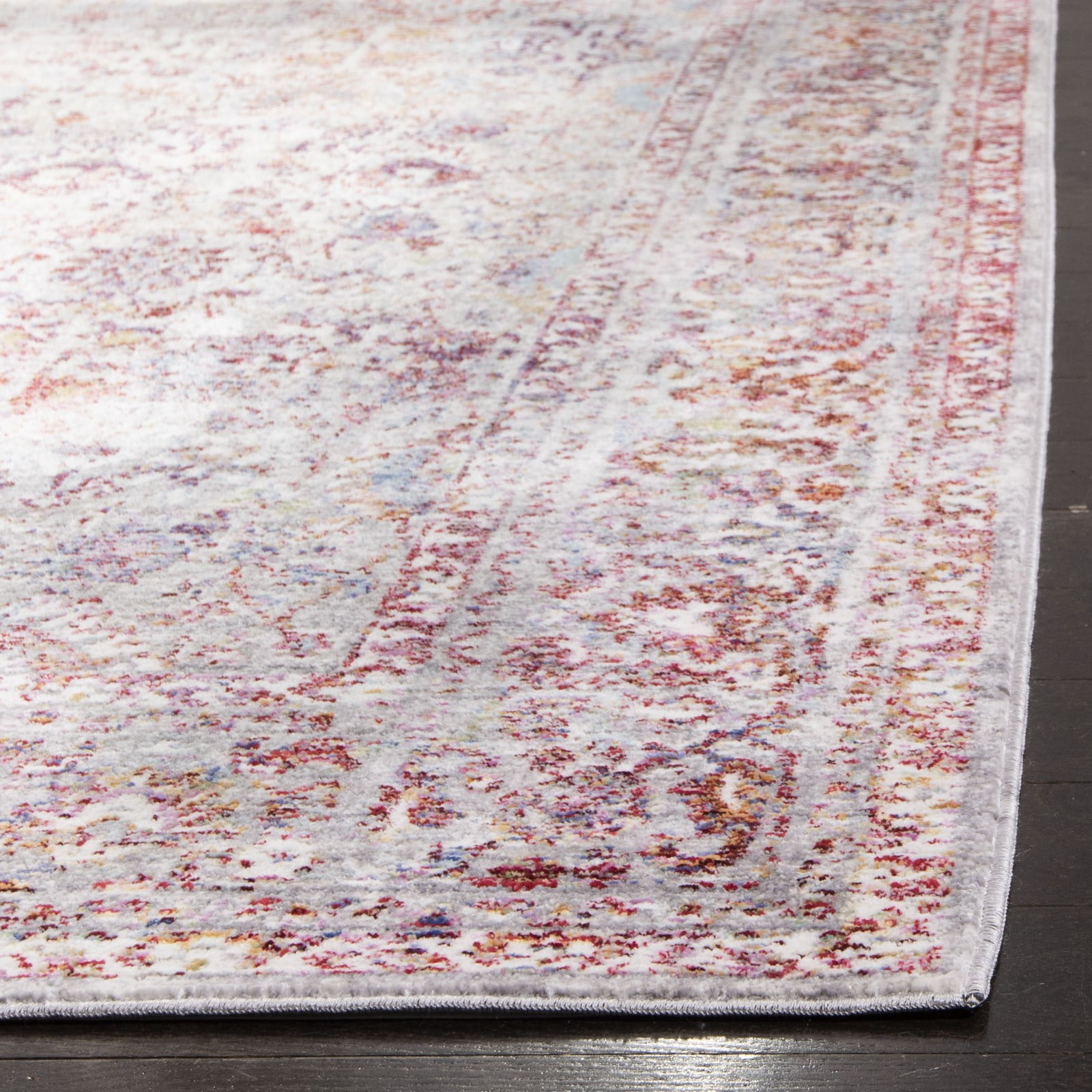 SAFAVIEH Valencia Dafina Distressed Oriental Polyester Area Rug, Grey/Red, 2'3" x 4'