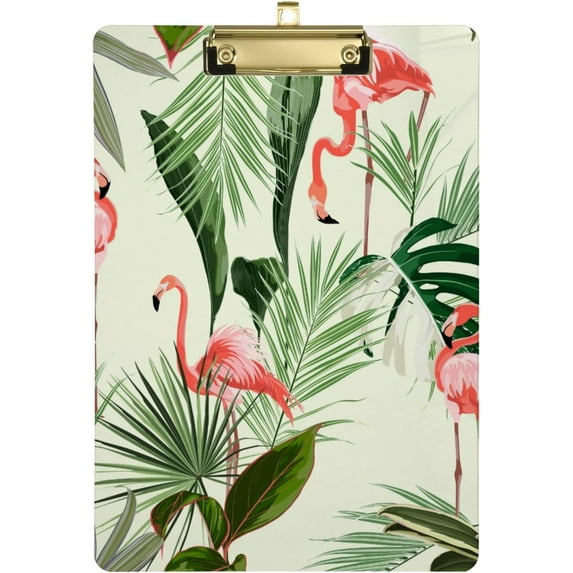 FMSHPON Flamingos Clipboard Hardboard Wood Nursing Clip Board and Pull for Standard A4 Letter 13x9 inches