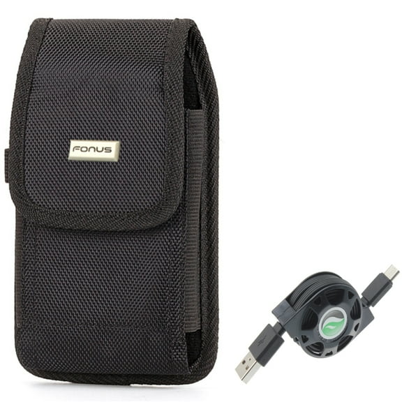 Retractable USB Cable w Rugged Case Belt Clip for Samsung Galaxy A73 5G,A53 5G,A33 5G,A13 5G,A03s Phones - Type-C Charger Power Cord, Holster Canvas Cover Pouch