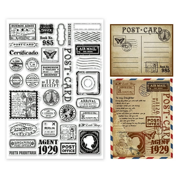 1 Sheet Stamp Postmark Postcard Clear Stamps for DIY Scrapbooking Big Size Silicone Clear Stamp Seals for Cards Making Photo Journal Album Decoration 29.7x21cm/11.7x8.3inch