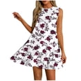 thumbnail image 1 of Vestido Corto para Mujeres Verano Moda Casual Impreso Lado Plisado Cuello Redondo Vestido sin Mangas para el Uso Diario, 1 of 7