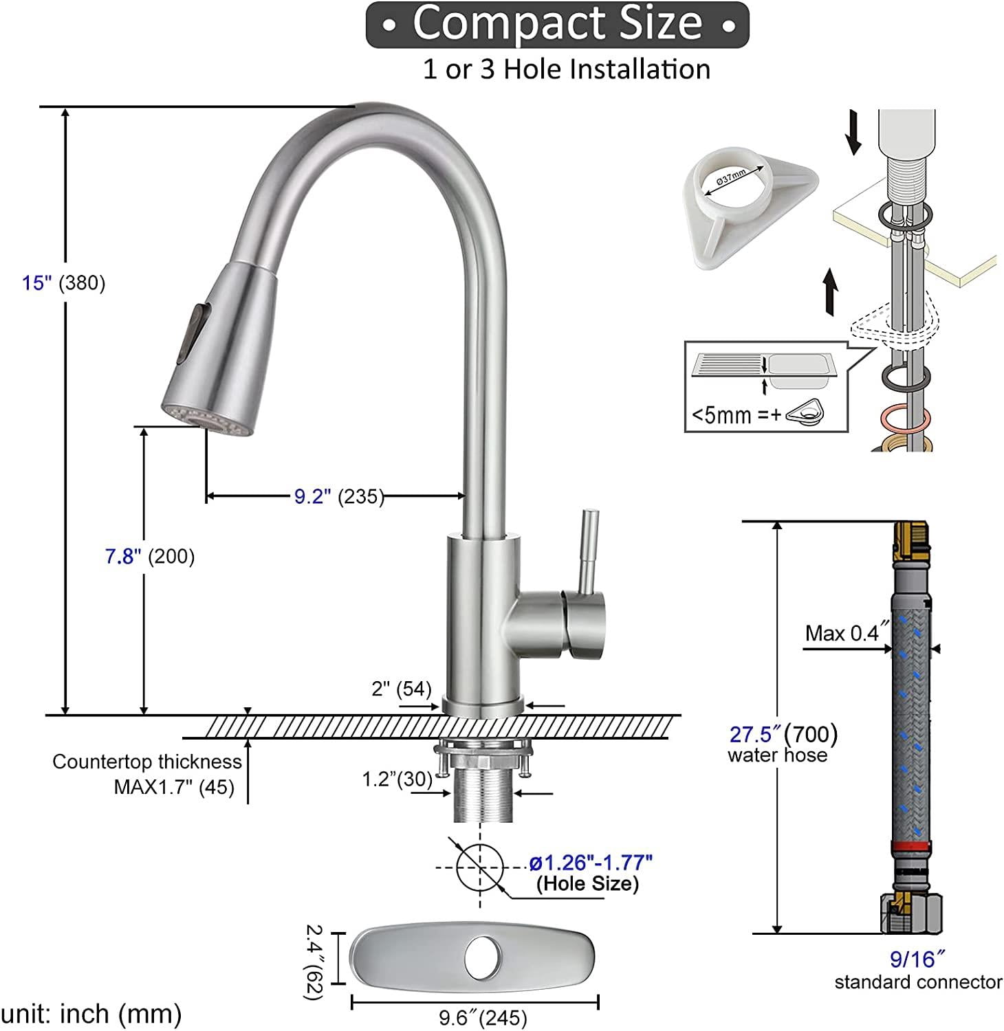 Wowow Single Handle Kitchen Sink Faucet with Sprayer, High Arc Brushed Nickel Faucet with Deck Plate
