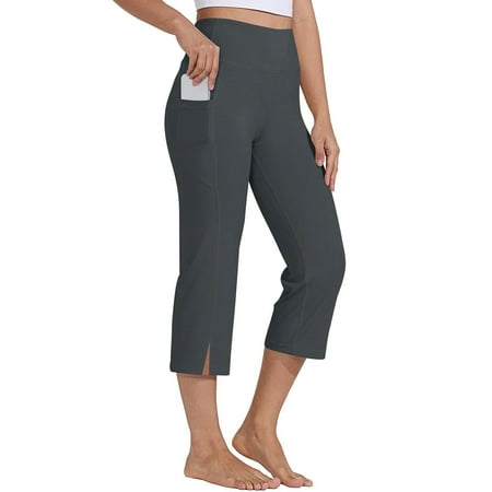 Heisall Capri Yoga Pants for Women Dressy Casual Soft High Waisted Tummy Control Wide Leggings Workout with Pockets