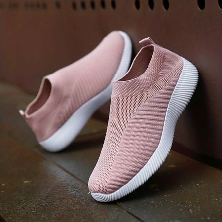 

TUOBKE Breathable Striped Knit Women’s Sneakers - Embroidered Lightweight All-Season Slip-Ons