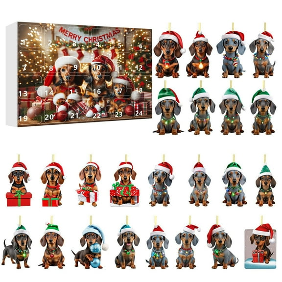 Wadada Dachshunds Christmas Advent Calendar 2024, Dog Advent Calendar for Kids Adult, 24 Days Christmas Countdown Calendar with Funny Dachshunds Figure Christmas Ornaments Christmas Decor