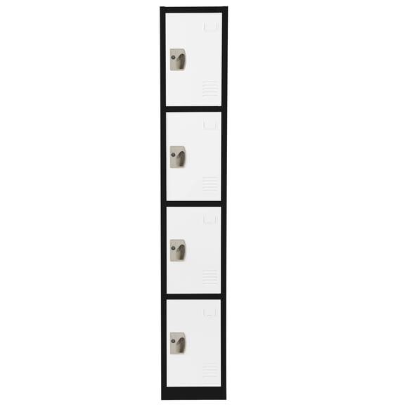 AdirOffice Large School Locker with 4 Doors 4 Hooks Storage Locker - Metal Storage Locker Cabinet Ideal for School, Garage, Office Lockers - (4 Door, Black Body/White Door)