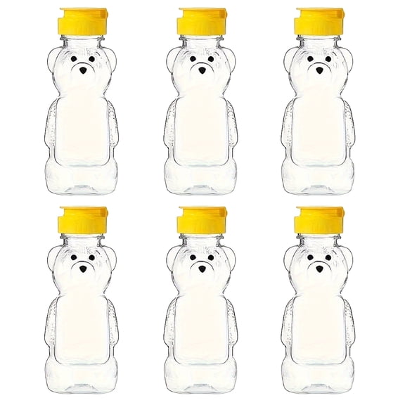 Shoreew 240ml Plastic Bear Honey Bottle Jars Empty Honey Squeeze Container with Flip-lid Reusable Bear Shaped Juice Bottle for Syrup Sauce Storing Dispensing