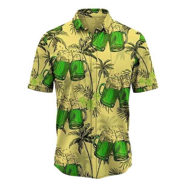 Camisa informal de solapa para hombre Cagnkofi, camisa de manga corta con estampado de cerveza, camisa abotonada estilo vacaciones playeras, ropa
