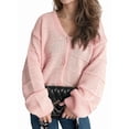 thumbnail image 3 of Women'S Fall Fashion Button Down Cardigan Sweater Loose Casual Cable Knit Sweater Coat Pink M, 3 of 9