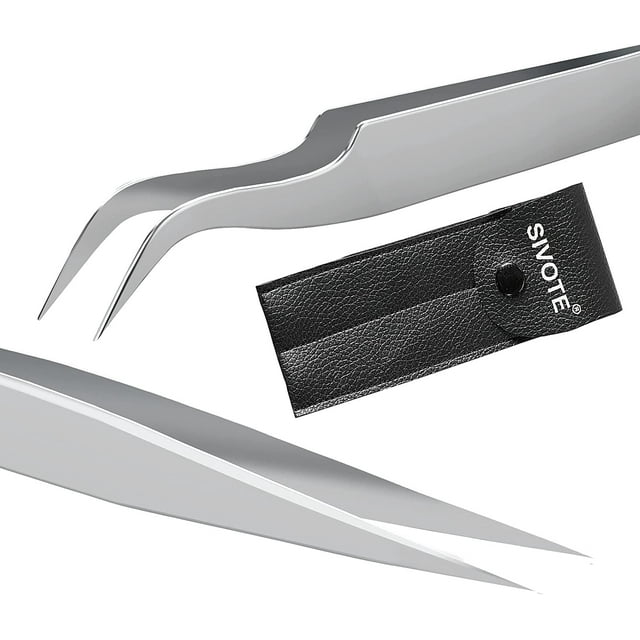 SIVOTE Lash Tweezers for Eyelash Extensions, Hand Calibrated Straight & Curved Tip, Pack of 2, Matte Silver Eyelash Tweezers for Lash to Elevate Your Lash Artistry!