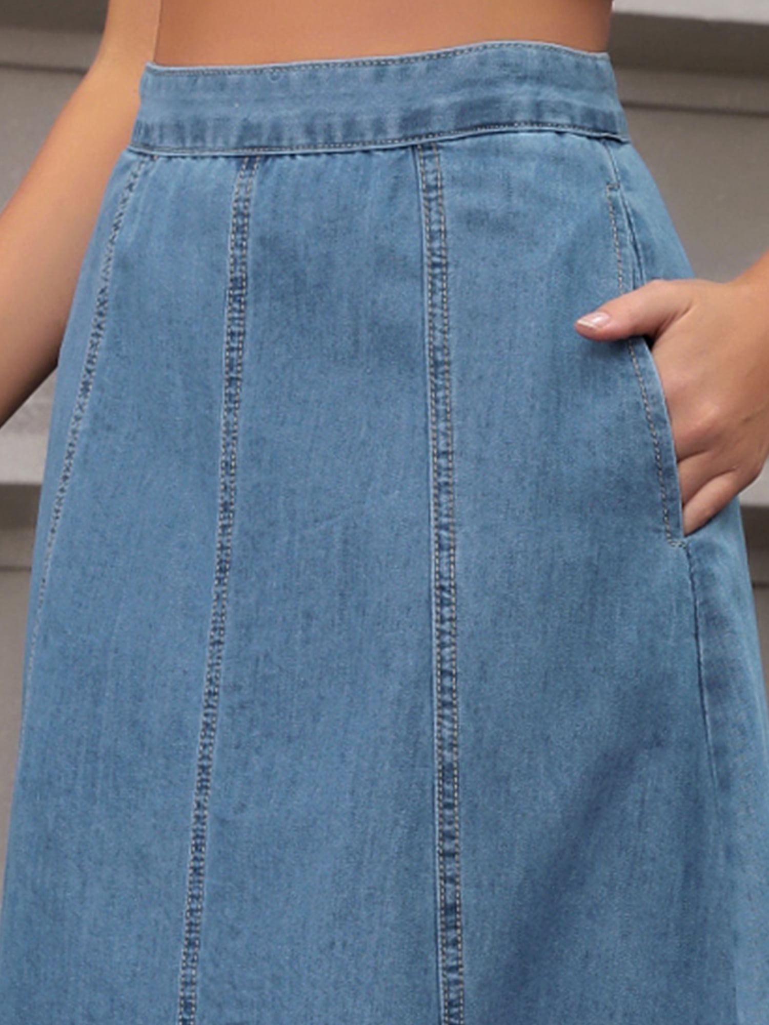 DARING DIVA Women's Flared Denim Western Long Maxi Panel Jean Skirt X-Large Blue