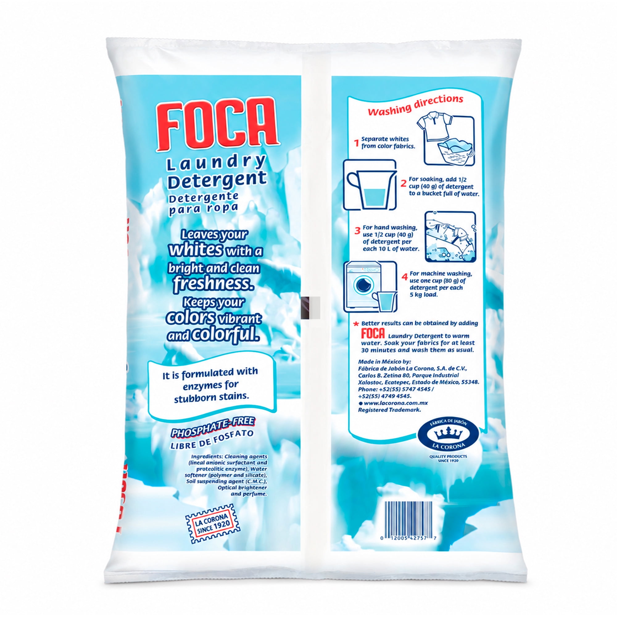 Foca Laundry Detergent, Household Use, All Ages, Biodegradable & Phosphate-Free, Powder Detergent with Anionic Surfactant 70.54 oz