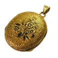 thumbnail image 1 of Pre-Owned Unbranded 14k Yellow Gold Oval Locket Floral Black Flower Enamel Locket, 1 of 8