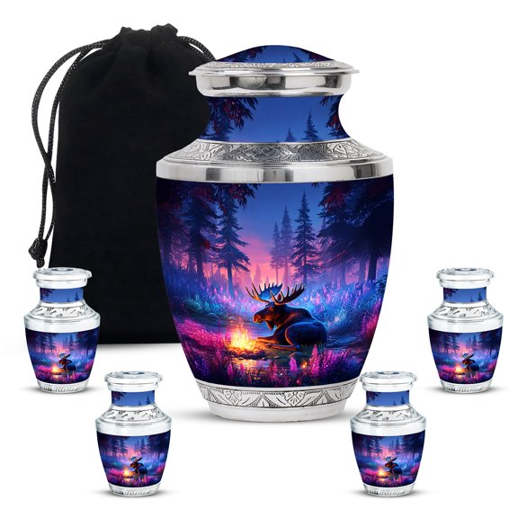Yatskia Campfire Moose Urns for Human Ashes Adult Female, Cremation Burial Urn for Ashes Adult Male, Mini Memorial Urns for Human Ash, (Tasty 10 Inch and 3 Inch)