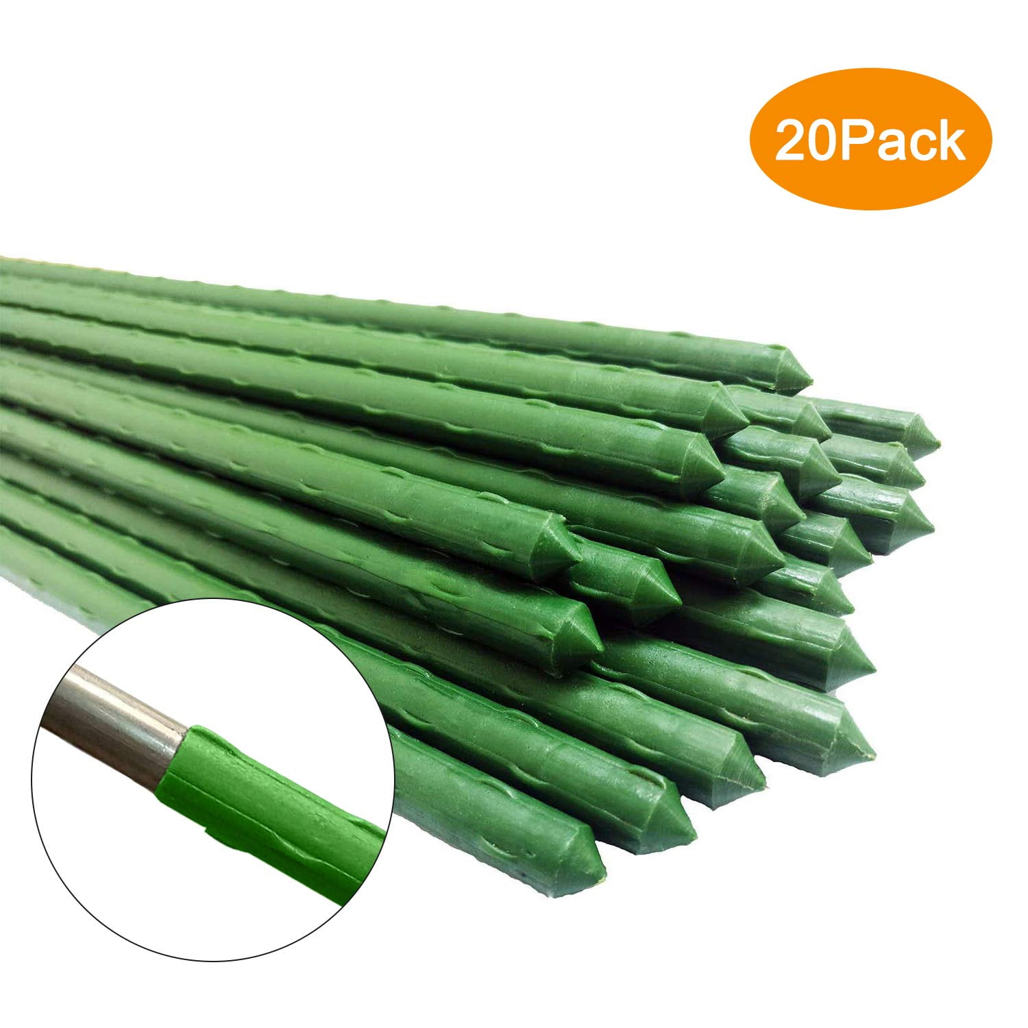F.O.T Sturdy Metal Garden Stakes 24Pcs Gardening Support 1.97 Ft Plastic Coated Plant Sticks 4ft 0.63in-Dia 20PCS+30Accessories 
