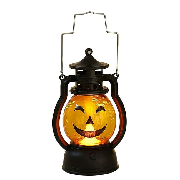 Linterna de calabaza portátil, lámpara de aceite de Halloween, linterna decorativa de calavera, barra de fiesta, luz de vela decorativa LED