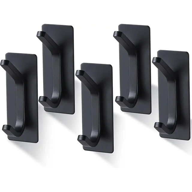 Ganchos adhesivos/gancho para toallas - Juego de 5 ganchos de pared Ganchos adhesivos impermeables para colgar baño/cocina (negro mate, acero inoxidable) JAMW Sencillez