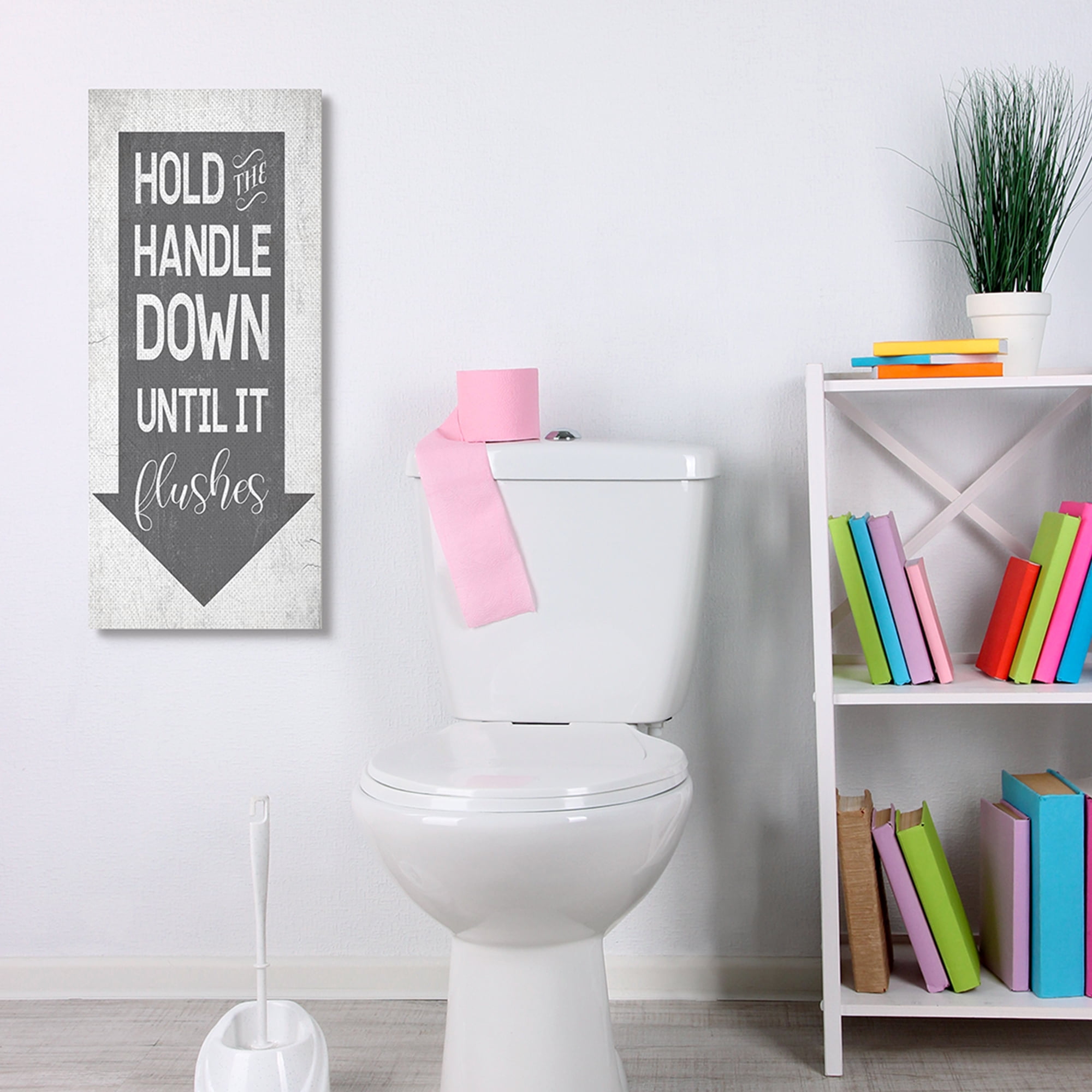 Stupell Industries Hold Handle Down to Flush Bathroom Arrow Canvas Wall Art by Daphne Polselli