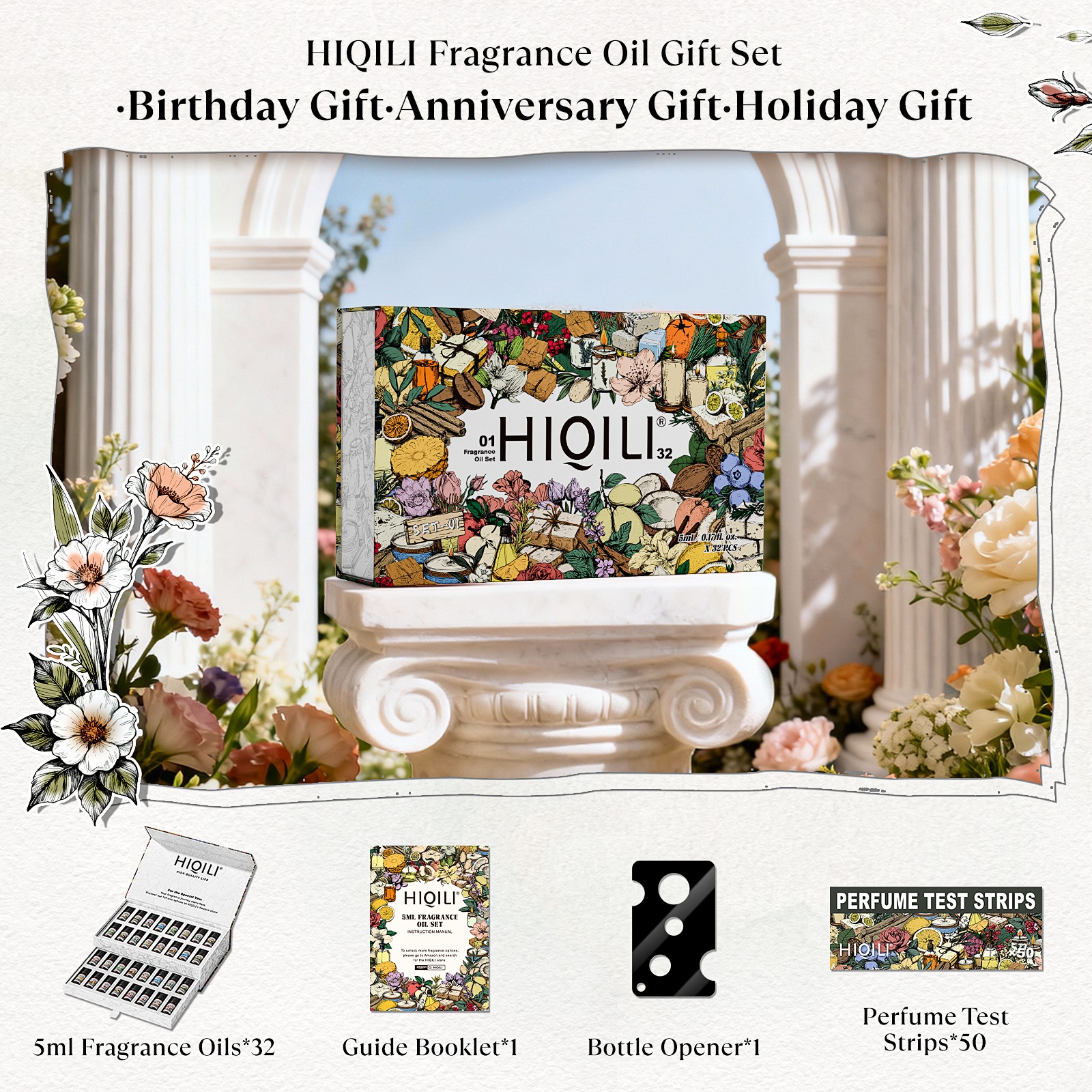 HIQILI 32pcs *5mLFragrance Oil Set, Long-Lasting Scent, for Diffuser Diy Perfume Candle Making, Mother's Day Gift Set