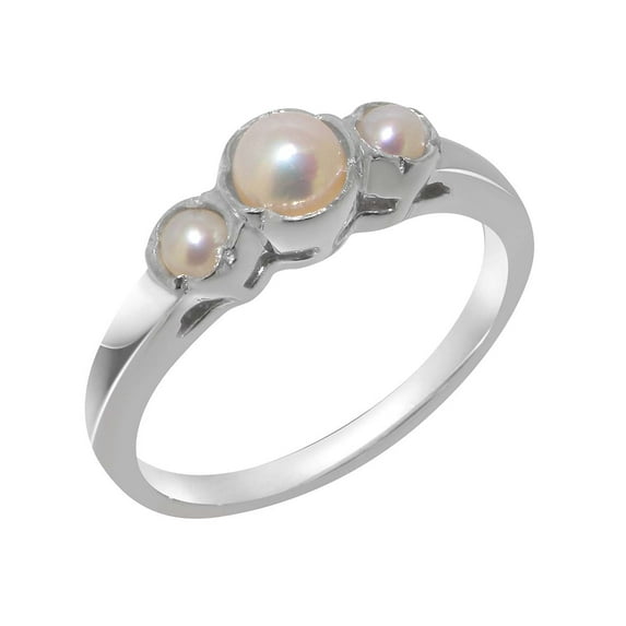 LBG British Made Solid 18k White Gold Cultured Pearl Womens Anniversary Ring - 33 size options - Size 10.25