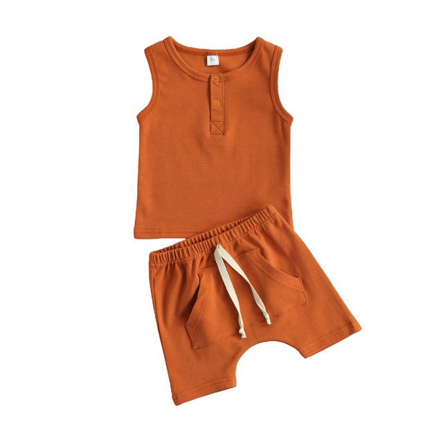 xiaxaixu Baby Tank + Shorts, Elastic Waist with Pockets, Button Decoration