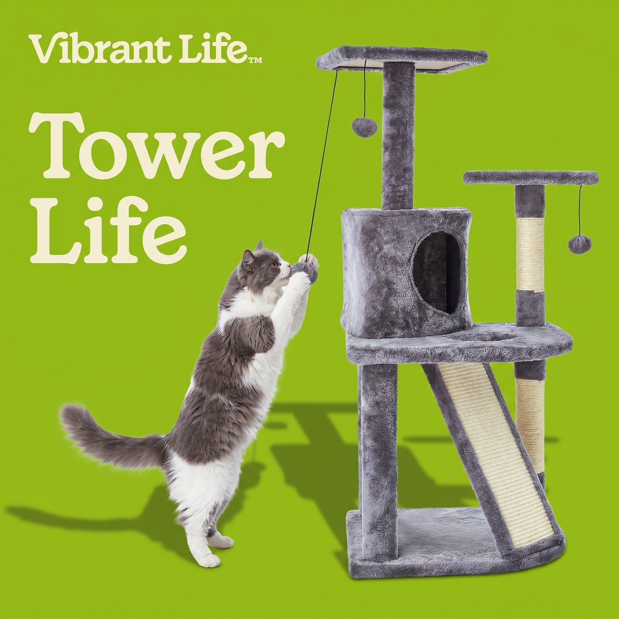 Vibrant Life 5-Level Multi-Functional Cat Tree, Gray, 44.5" photo 4
