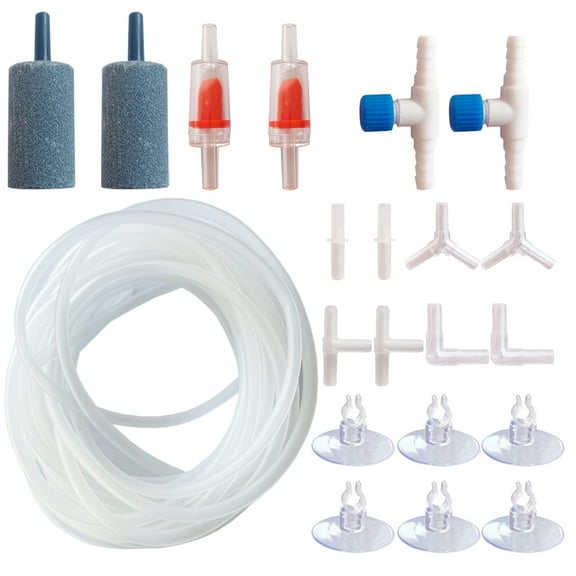 DEMONTALK Airline Tubing, Standard Aquarium Air Pump Accessories with Air Stones, Air Control Valves, Check Valves, Suction Cups and Connectors