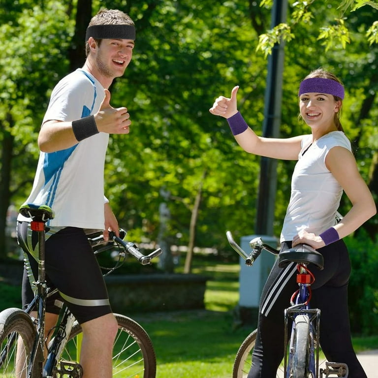 18 Pcs Sweatbands Headband Wristband Set Colorful Striped Terry