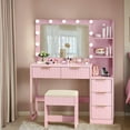 thumbnail image 6 of Zimtown Vanity Desk Set with Square Mirror and Charging Station, Makeup Vanity Table with 5 Drawers, Adjustable Brightness Dressing Table, Pink, 6 of 8