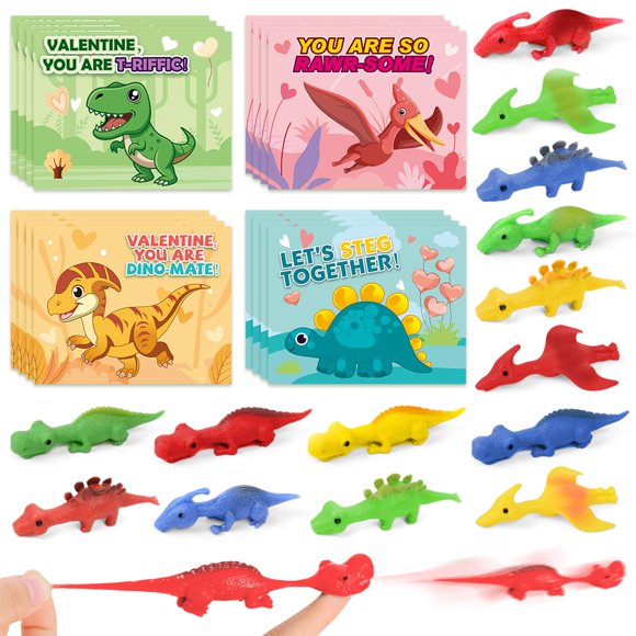 Tarjetas de San Valentín y muñecos con forma de dinosaurio tirachinas para niños