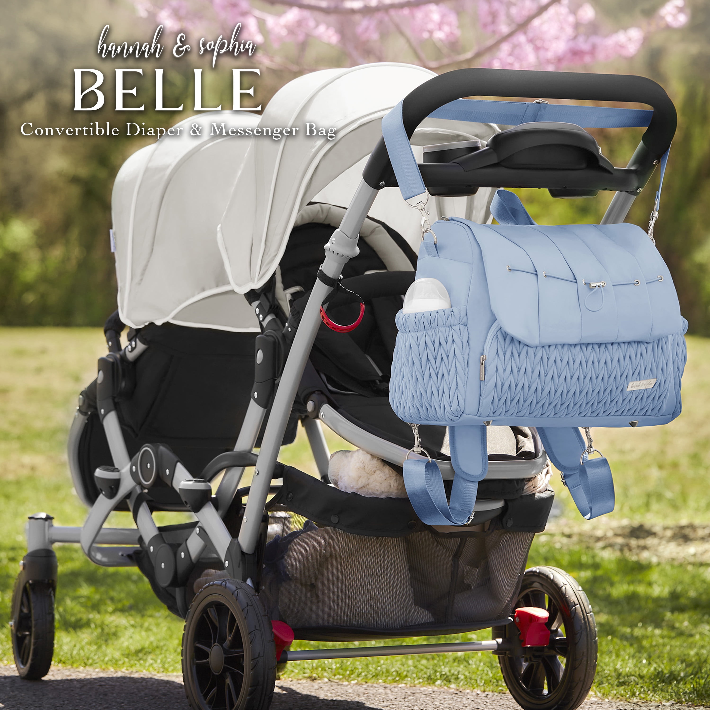 Sac à dos et sac messager convertible pour couches Hannah & Sophia Belle, bleu brume lunaire