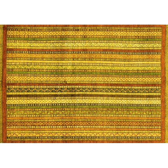 Ahgly Company Machine Washable Indoor Rectangle Abstract Yellow Modern Area Rugs, 6' x 9'