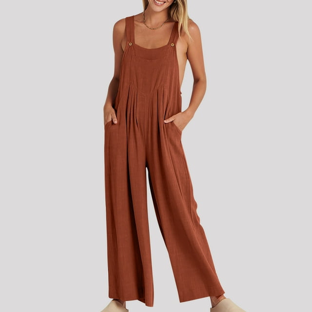 LOVZFMLL Combinaison Femme, Mode Été Unie Décontractée Camisole Poche Sans Manches Bretelles Combinaison Orange, 2TG