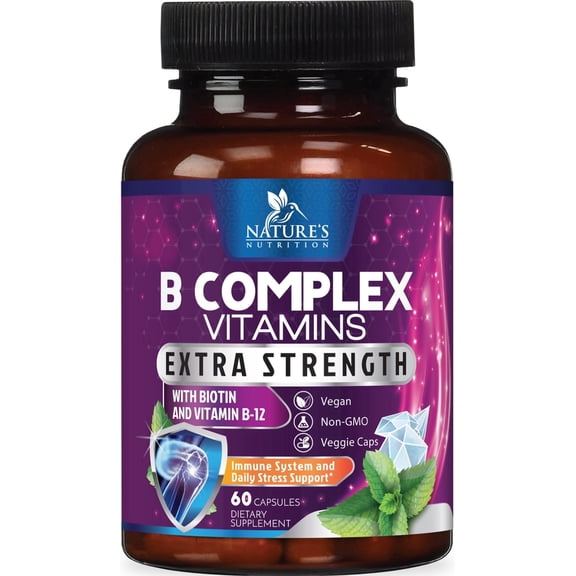 B Complex Vitamins Capsules - Super Complete B-100 Complex with Vitamin B12 B6 C Biotin Folate & Folic Acid for Immune & Energy Support - Supplement for Heart, Brain, & Nerve Support - 120 Capsules