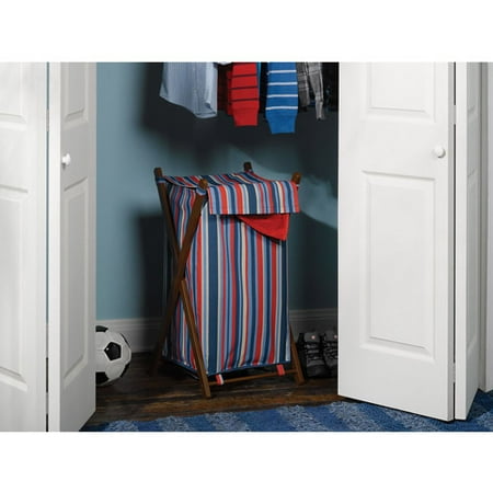 Homz Kidz Wood X-frame Hamper - Blue Red Stri